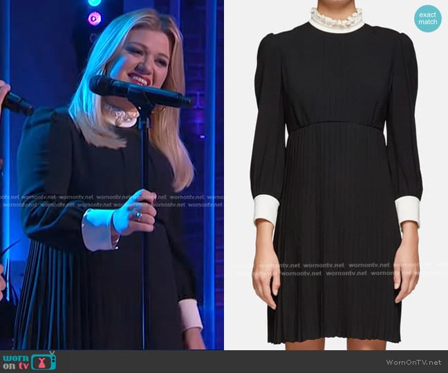 Celine Dress with Conrasted Collar and Cuffs worn by Kelly Clarkson on The Kelly Clarkson Show