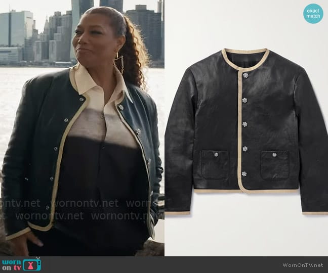 Celine Homme Slim-Fit Crystal-Embellished Leather Jacket worn by Robyn McCall (Queen Latifah) on The Equalizer