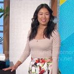 Chi-Lan's floral pleated maxi skirt on The Talk