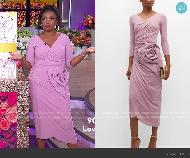 Chiara Boni La Petite Robe Daisy Ruched Rosette Bodycon Midi Dress worn by Jennifer Hudson on The Jennifer Hudson Show