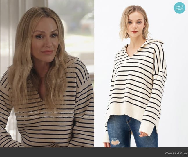 Chic Wish V-Neck Flaop Collar Hi-Lo Sweater worn by Laura Baker (Monet Mazur) on All American