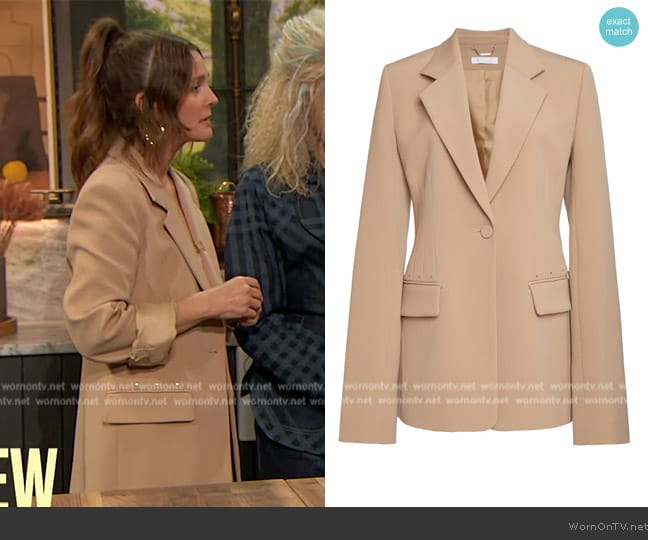 Chloe Cavalry Pearl-Embellished Wool Blazer worn by Drew Barrymore on The Drew Barrymore Show