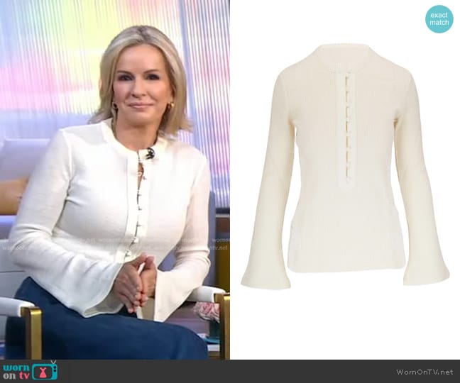 Chloe Eden Off White Wool Ribbed Guipure Lace Sweater worn by Dr. Jennifer Ashton on Good Morning America