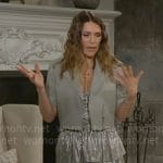 Chloe’s silver top and skirt set with sage green leather jacket on The Young and the Restless