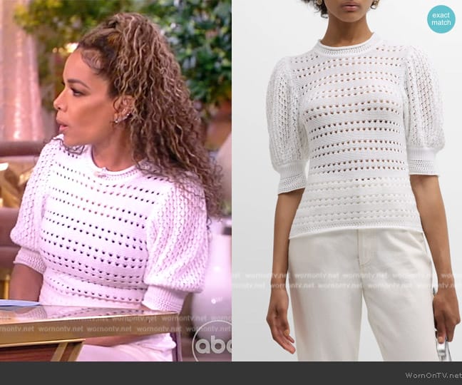 Chloe x High Summer Crochet Puff-Sleeve Top worn by Sunny Hostin on The View