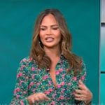 Chrissy Teigen's green floral button down shirt on CBS Mornings