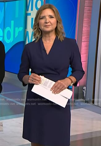 Christine Romans' navy surplice sheath dress on Today