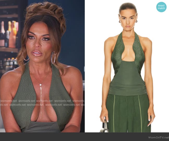 Christopher Esber Cape Palma Slope Halter Top worn by Dolores Catania on The Real Housewives of New Jersey