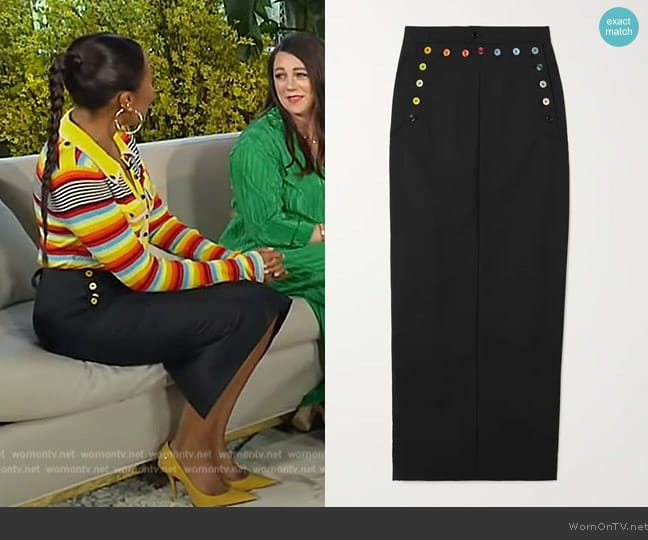 Christopher John Rogers Button-embellished twill maxi skirt worn by Emma Grede on Tamron Hall Show