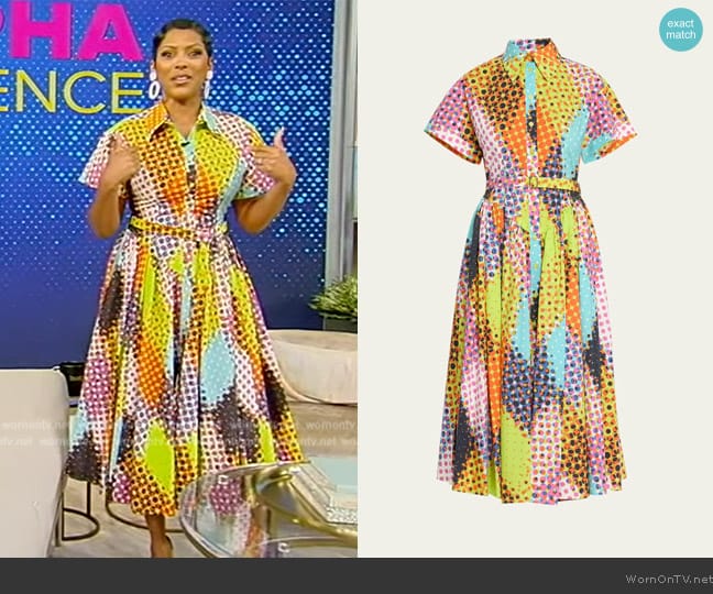 Christopher John Rogers Halftone Harlequin Smart Shirtdress with Belt worn by Tamron Hall on Tamron Hall Show