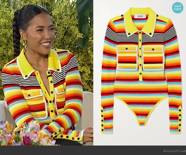 Christopher John Rogers Striped ribbed-knit bodysuit worn by Emma Grede on Tamron Hall Show