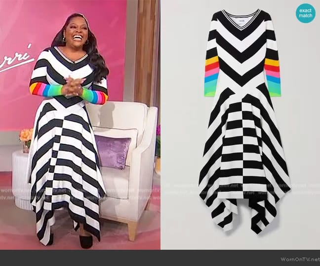 Christopher John Rogers Asymmetric Striped Maxi Dress worn by Sherri Shepherd on Sherri