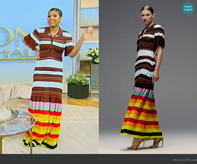 Christopher John Rogers Striped Ruffle Polo Dress worn by Tamron Hall on Tamron Hall Show