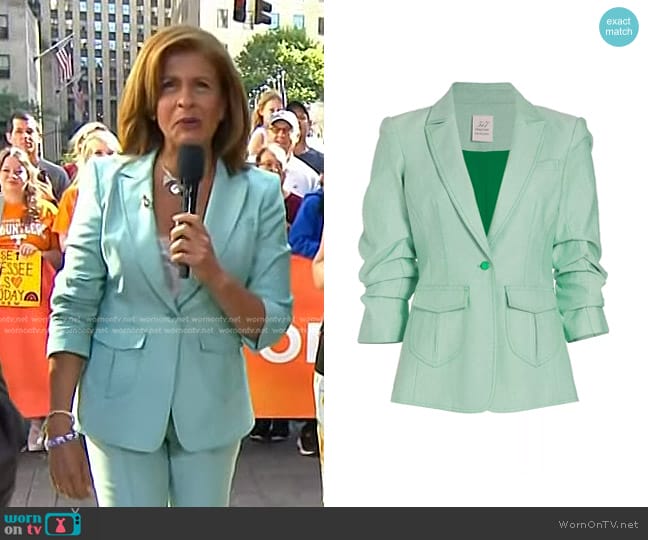 Cinq a Sept Louisa Peak Stretch Denim Blazer in Light Marine Green worn by Hoda Kotb on Today