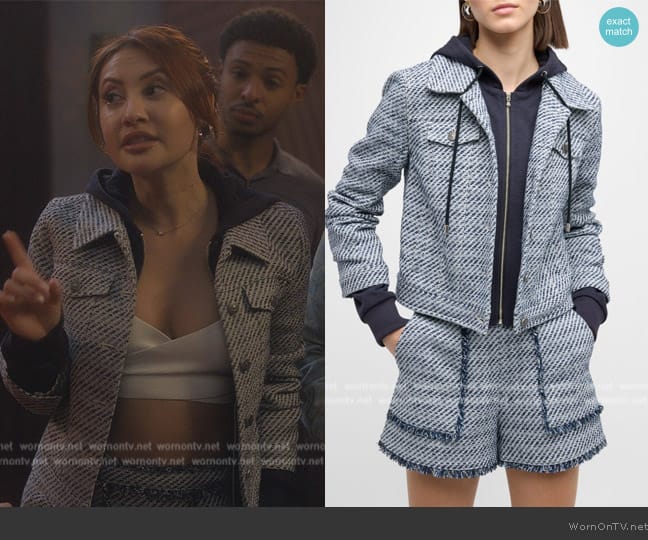 Ana’s tweed layered jacket on Grown-ish