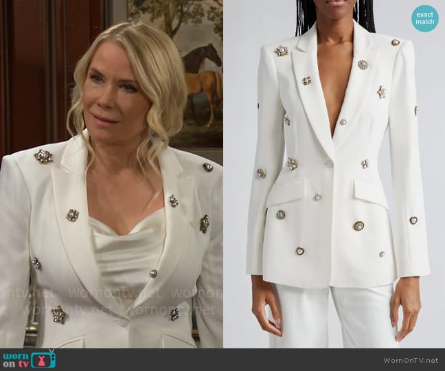 Cinq a Sept Cheyenne Embellished Blazer worn by Brooke Logan (Katherine Kelly Lang) on The Bold and the Beautiful