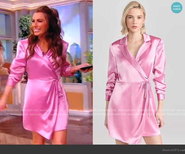 Cinq a Sept Sabina Scrunched-Sleeve Satin Mini Wrap Dress worn by Alyssa Farah Griffin on The View