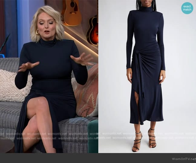 Cinq a Sept Johnson Side Ruched Long Sleeve Jersey Dress worn by Lauren Ash on The Kelly Clarkson Show