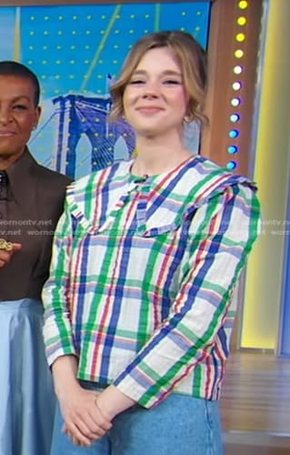 Claudia Jessie’s plaid big collar top on Good Morning America