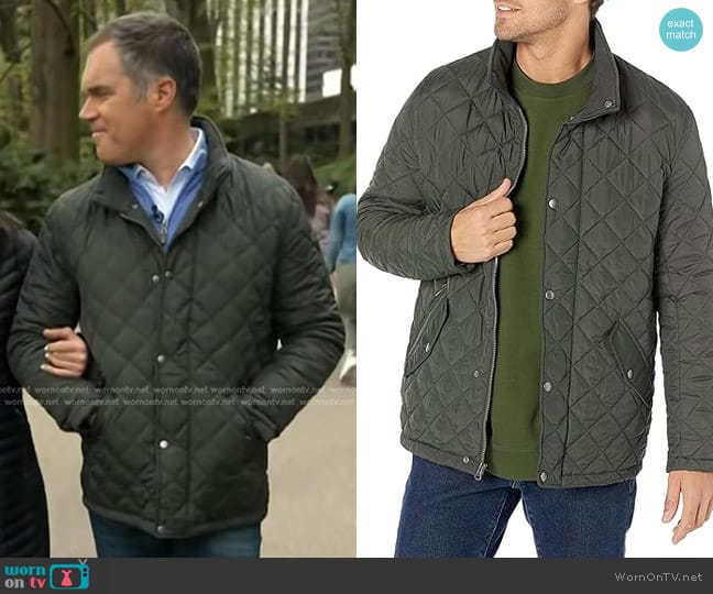 Cole Haan Diamond-Quilted Barn Jacket in Dark Green worn by Peter Alexander on Today