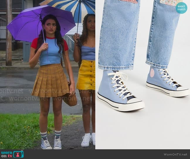 Converse Chuck Taylor High Top Sneakers in Ocean Retreat/Navy/Sunrise worn by Noa Olivar (Maia Reficco) on Pretty Little Liars Original Sin