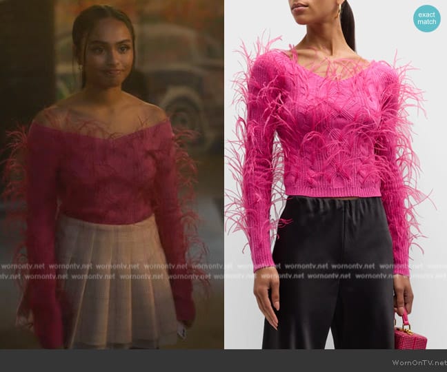 Kiela’s pink feather trim top on Grown-ish