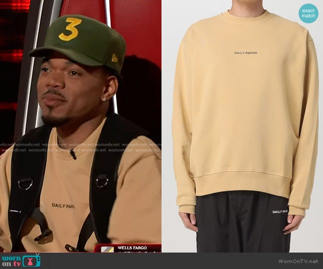 Daily Paper Shield Crowd Relaxed Sweater in Taos Beige worn by Chance the Rapper on The Voice