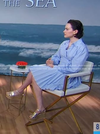 Daisy Ridley's blue striped wrap shirtdress on Good Morning America