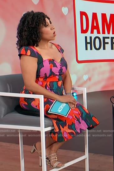 Damona's floral print sweetheart dress on Access Hollywood