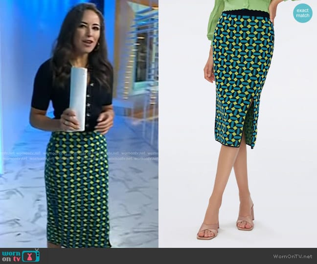 Diane von Furstenberg Lyla Knit Jacquard Skirt in Square Dot worn by Kaylee Hartung on Today