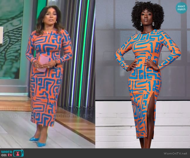 WornOnTV: Michelle Miller’s orange and blue printed dress on CBS ...