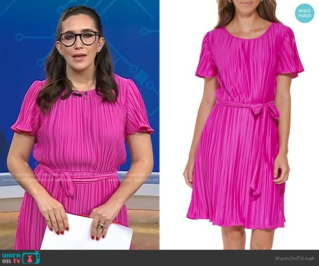 DKNY Jersey Pleated Cocktail Dress in Flamingo worn by Savannah Sellers on Today