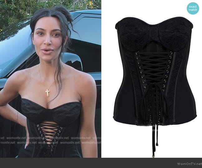 Dolce & Gabbana Lace-trimmed cutout bustier worn by Kim Kardashian (Kim Kardashian) on The Kardashians