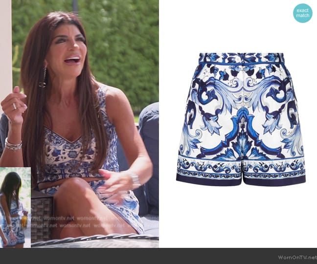 Dolce & Gabbana Majolica-print cotton shorts worn by Teresa Giudice on The Real Housewives of New Jersey