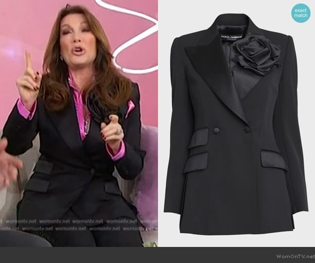 Dolce & Gabbana Wool Tuxedo Jacket with Floral Applique Detail worn by Lisa Vanderpump on Sherri