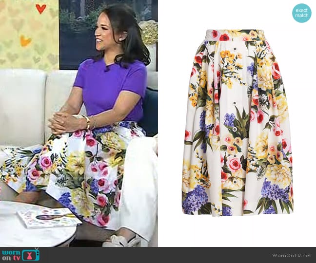 Dolce & Gabbana Floral Print Poplin Midi Skirt worn by Laura Jarrett on Today