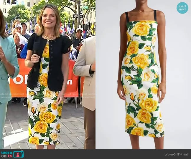 Dolce & Gabbana Rose Print Charmeuse Midi Dress in Rose Gialle worn by Savannah Guthrie on Today