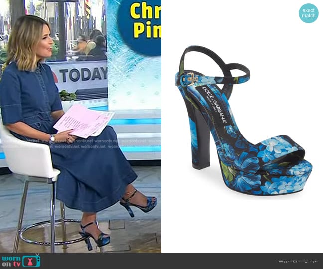 Dolce & Gabbana Keira Floral Ankle Strap Platform Sandal worn by Savannah Guthrie on Today