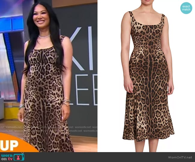 Dolce & Gabbana Leopard Print Cady Fit & Flare Dress worn by Kimora Lee Simmons on Good Morning America