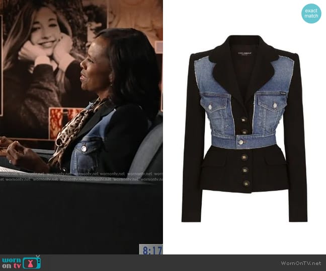 Dolce & Gabbana Denim-panelled Blazer Jacket worn by Deborah Roberts on Good Morning America