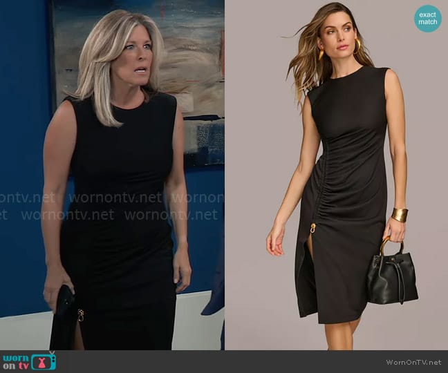 Donna Karan Side-Ruched Cap-Sleeve Dress worn by Carly Spencer (Laura Wright) on General Hospital