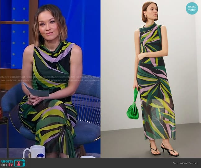 Donna Morgan Abstract Printed Mesh Midi Dress worn by Eva Pilgrim on Good Morning America