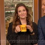 Drew’s black polka dot tie neck blouse on The Drew Barrymore Show