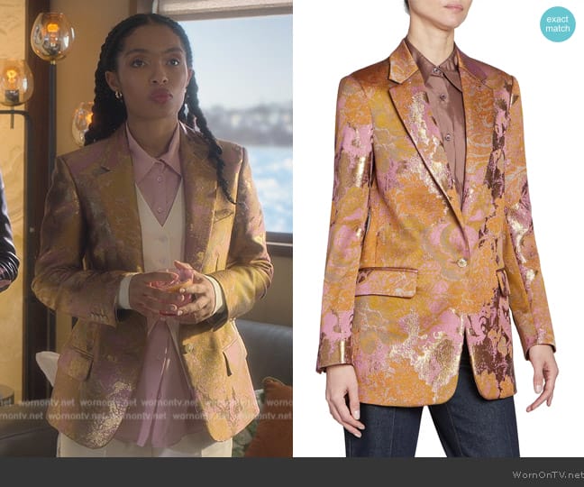 Dries Van Noten Blanchet Single-Breasted Jacquard Jacket worn by Zoey Johnson (Yara Shahidi) on Grown-ish