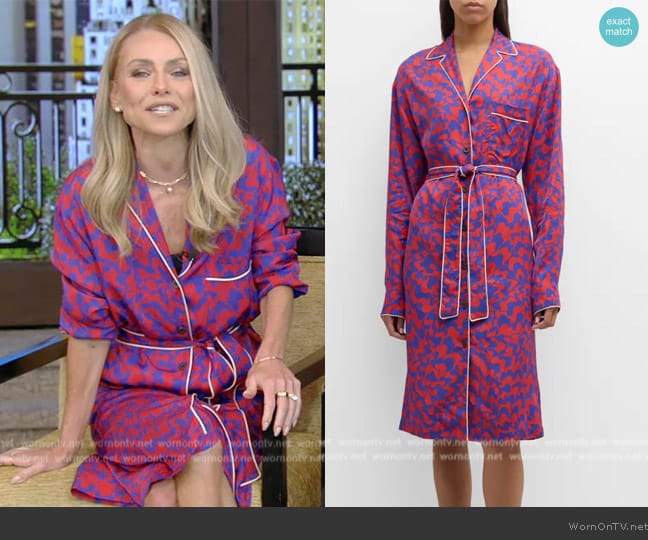 Dries Van Noten Doralas Abstract-Print Long-Sleeve Belted Shirtdress worn by Kelly Ripa on Live with Kelly and Mark