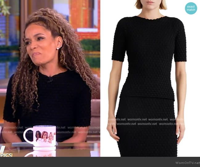 Dries Van Noten Tingle Basket Weave Short Sleeve Top worn by Sunny Hostin on The View