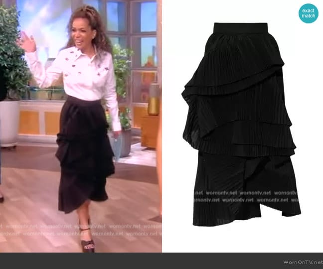 Dries Van Noten Pleated Skirt With Ruffles worn by Sunny Hostin on The View