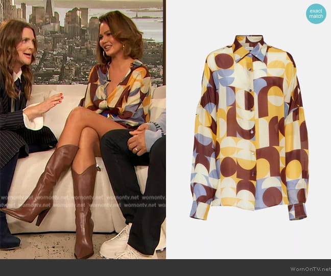 Dries Van Noten Printed Silk Shirt worn by Chrissy Teagan on The Drew Barrymore Show