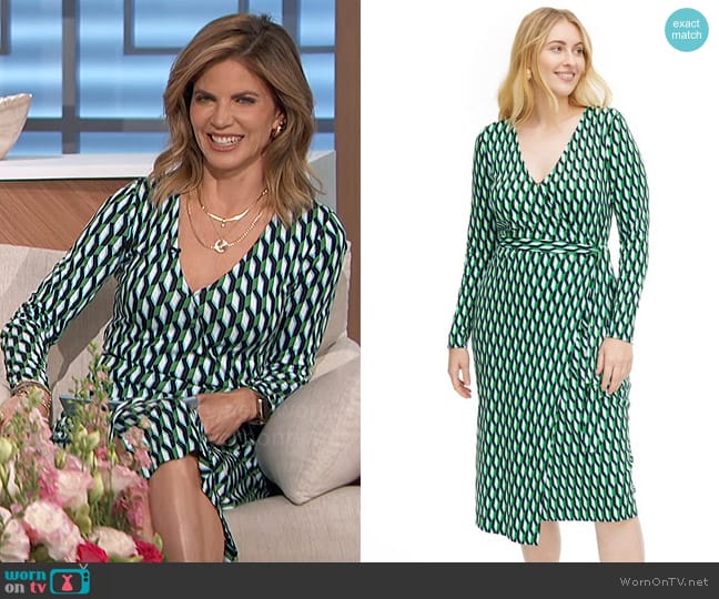 DVF for Target Long Sleeve Midi Arrow Geo Green Wrap Dress worn by Natalie Morales on The Talk