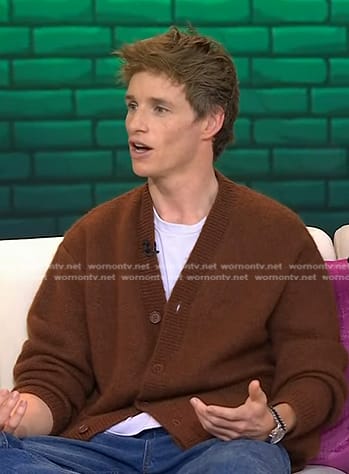 Eddie Redmayne's brown mohair cardigan on Today